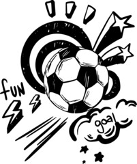 Print with football ball and star. Print for t-shirt, cards, stationery, socks, web, wear and other design.