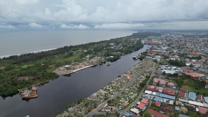 Miri, Sarawak Malaysia - May 2, 2022: The Landmark and Tourist Attraction areas of the of Miri City, with its famous beaches, rivers, city and scenic surroundings