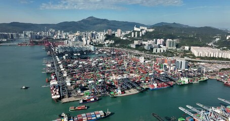 Canvas Print - Drone fly over the cargo terminal port