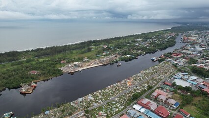 Miri, Sarawak Malaysia - May 2, 2022: The Landmark and Tourist Attraction areas of the of Miri City, with its famous beaches, rivers, city and scenic surroundings