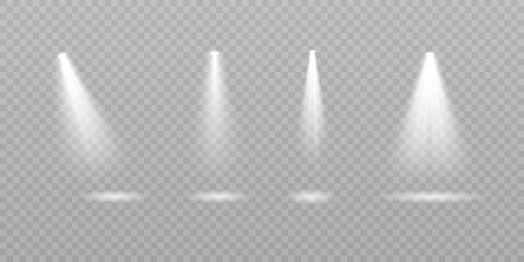 Fototapete - Collection of stage lighting, transparent effects. Bright illumination with spotlights.Vector