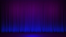 Theater Purple Curtain With Spot Lighting. Dark Red Blurred Abstract Background, Purple Curtain Effect.