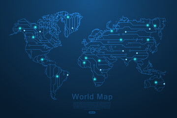 World map vector template with Abstract futuristic circuit board Illustration or High-tech technology mash line and point scales on dark background - Vector illustration ep 10 