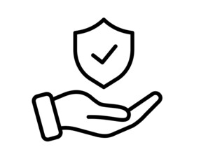 Insurance hand icon in line style. Policyholder protection hand icon. Editable stroke. Isolated. Vector illustration