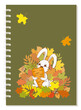 A5 school spiral notebook cover with cartoon cute bunny into autumn foliage