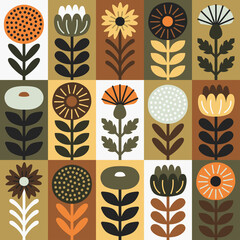 Scandinavian style floral rectangular autumn vector pattern. Part one.