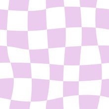 Abstract Vector Seamless Pattern With Distorted Cage In Y2k Style. Twisted Checkered Funky Background. 90s, 00s Aesthetic. Retro Wavy Psychedelic Checkerboard