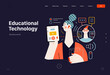 © grivina - Technology Memphis - educational technology -modern flat vector concept digital illustration of distant education via application, student and tutor video chat. Creative landing web page template