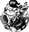 Rockabilly style wolf singing into vintage microphone