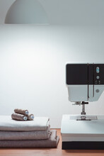 Tailor's Desk, Sewing Machine And Lighting.