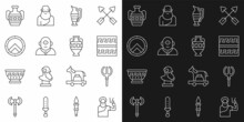 Set Line Zeus, Neptune Trident, Ancient Greek Pattern, Amphorae, Cyclops, Shield, And Icon. Vector