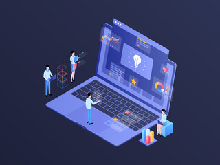 Wall Mural - business idea isometric illustration dark gradient. suitable for mobile app, website, banner, diagra