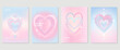 Abstract pastel gradient cute cover template. Set of modern poster with vibrant graphic color, hologram, adorable elements, heart shapes, star. Minimal style design for flyer, brochure, ads, media.