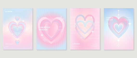 abstract pastel gradient cute cover template. set of modern poster with vibrant graphic color, holog