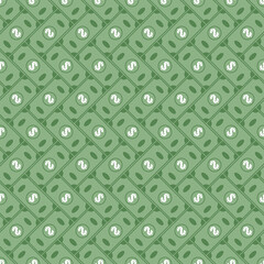 Poster - Green flat banknotes are diagonally placed on the wallpaper of the canvas. Vector from green dollars.
