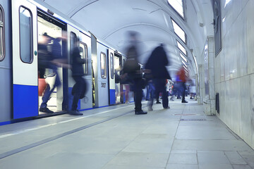 Wall Mural - crowd of people metro in motion blurred, abstract background urban traffic people