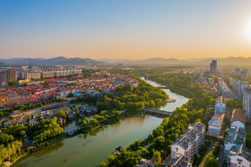 Sticker - Bird's eye view of the urban architecture in Qingzhou, Shandong province, China