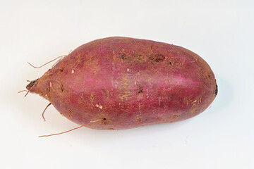 A whole Japanese sweet potato, Ipomoea batatas, on white background