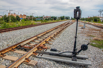 Poster - A railway switch or track construction in close proximity to a railway station