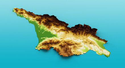 Poster - 3d rendering of a Georgia shaded relief map isolated on a light blue background