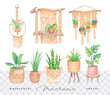 Watercolor hand drawn macrame with flowers, isolated vector illustration