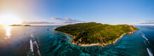 Anse Source D'Argent Beach, La Digue Island, Seyshelles, Drone Aerial View Of La Digue Seychelles Bird Eye View.of Tropical Island