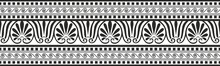 Vector Monochrome Seamless Greek National Ornament, Home Decoration. Endless Black Border, Frame Of The European Peoples Of The Roman Empire. For Sandblasting, Laser And Plotter Cutting.