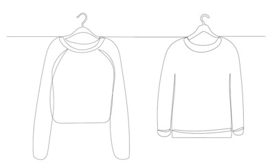 Wall Mural - sweatshirts on a hanger one continuous line drawing, isolated, vector