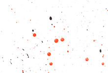 Black And Red Drops Of Paint On A White Background.