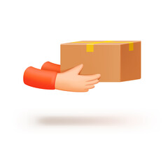 Box in hand for courier delivery service, hands handing over the parcel. The concept of home delivery online store and shipping service. Isolated vector illustration on white background