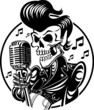 rockabilly skeleton singing in vintage microphone
