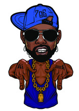 Cool Gangster With Hand Signs Sunglasses Beard And Big Gold Chain In Gta Style Vector