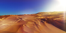 Dunes Sunset Over The Desert. 3d Rendering