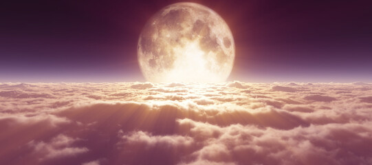 above clouds full moon illustration