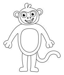 Wall Mural - Young child dressed in a smiling monkey costume in black and white to be coloured