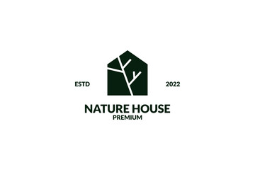 Flat nature house with leaf icon logo design vector template