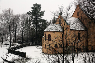 Sticker - Church captured on a cold winter day in Norway countryside