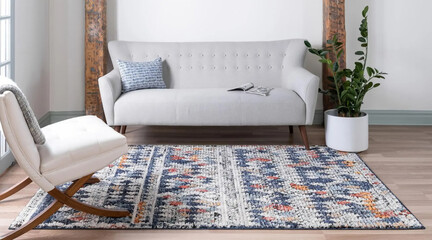 Modern interior living room area rug carpet design.