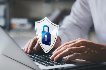Wall Mural - cybersecurity concept global network security technology, business people protect personal informati