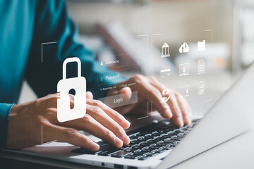 Wall Mural - cybersecurity concept global network security technology, business people protect personal informati
