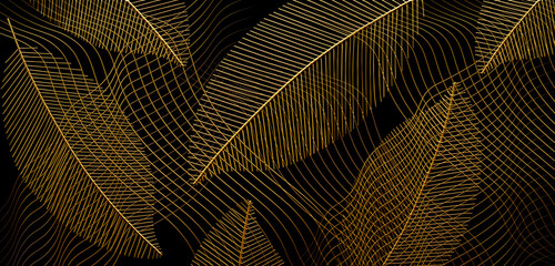 golden leaves texture on the black backdrop. dark wallpaper artistic design for stylish decoration. Unique and smart Abstract Art