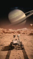 Wall Mural - footage of nasa's mars rover traveling across the surface of mars towards saturn