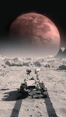 Wall Mural - footage of nasa's mars rover traveling across the surface of the moon towards mars