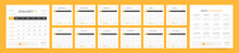 2023 Calendar Square Template Design. Week Starts On Sunday Yellow Square Calendar For Business. Desktop Planner In Simple Clean Style. Corporate Or Office Calendar. English Vector Calendar Layout.