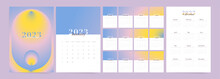 Gradient Simple 12 Months Business Calendar For 2023 Year. Aesthetic 2023 Calendar Template Design For Wall Or Table Use. Weeks Starts Sunday. English Language.