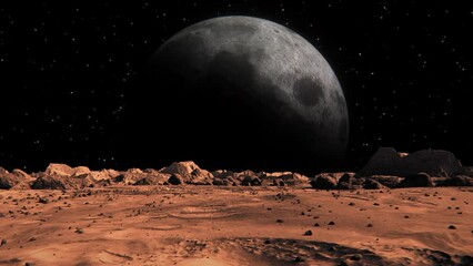 Wall Mural - footage of the moon seen from mars with small rocks and red sand