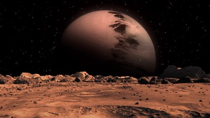 Wall Mural - footage of a space planet seen from mars with small rocks and red sand