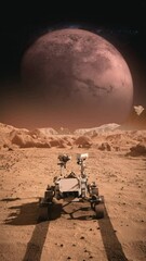 Footage of NASA's Mars rover traveling across the surface of Mars towards Saturn