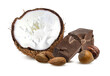 Coconut, chocolate pieces, almond nuts ,hazelnut  isolated on white background
