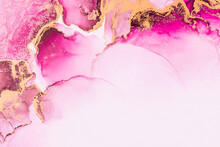 Pink Gold Abstract Background Of Marble Liquid Ink Art Painting On Paper . Image Of Original Artwork Watercolor Alcohol Ink Paint On High Quality Paper Texture .